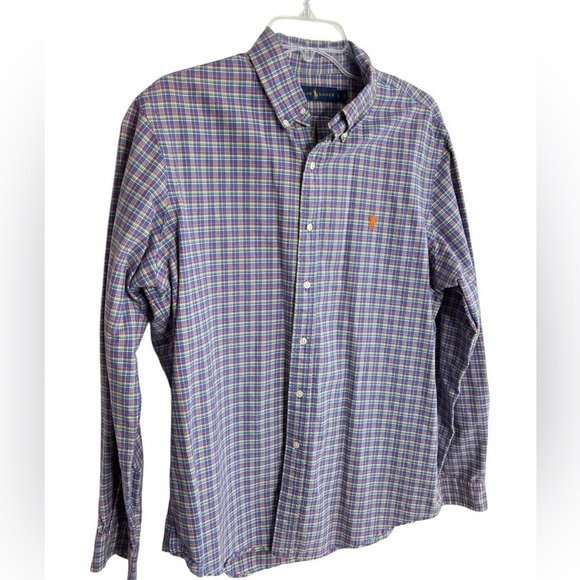 Ralph Lauren Classic Fit Oxford Shirt Plaid Mens Large Preppy Polo Pony Logo EUC - Picture 2 of 12